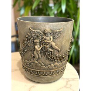 Antique-Style Embossed Cherub & Rose Motif Planter Pot Lightweight Resin